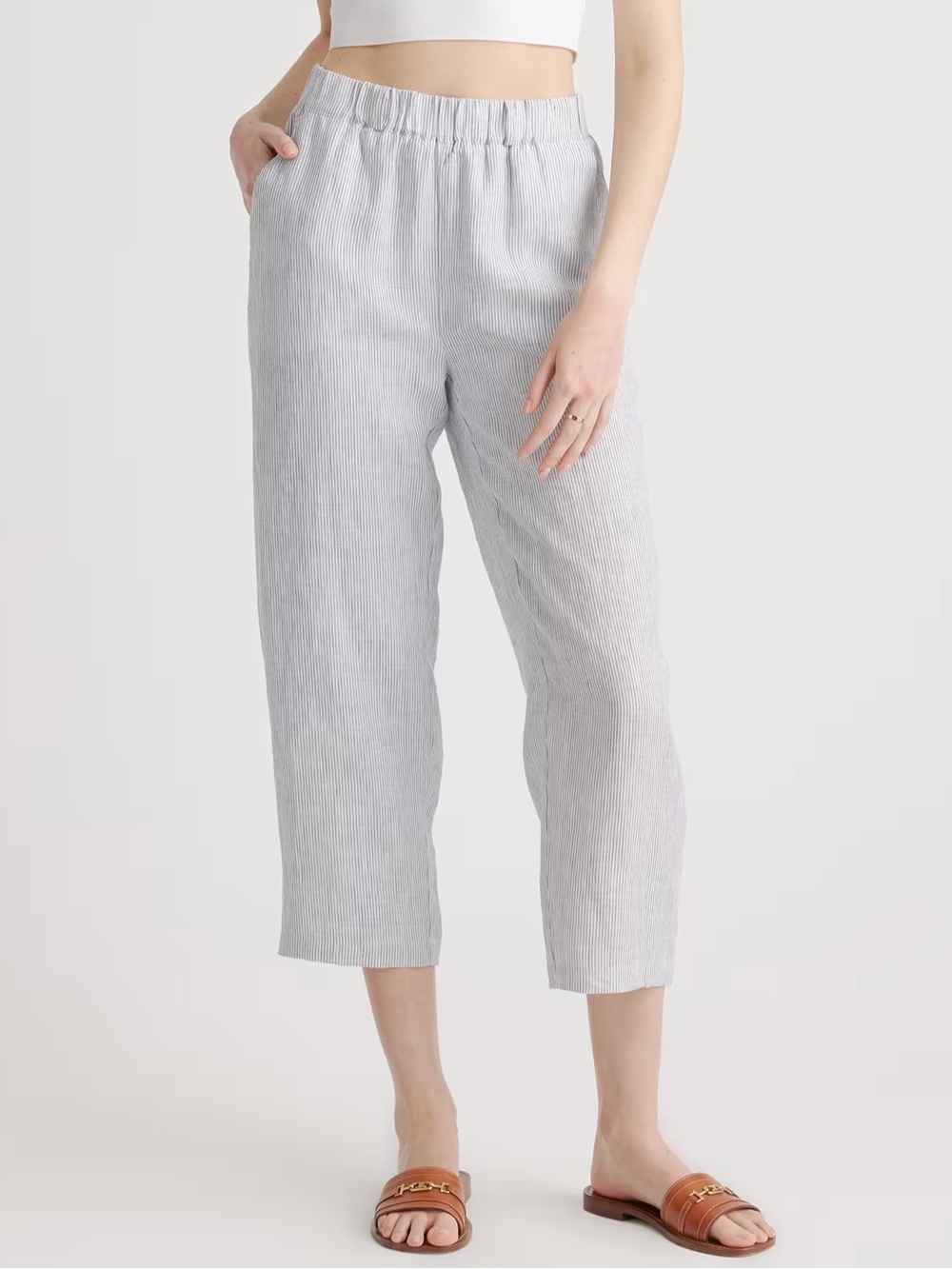 Quince linen jogger pant blue pin stripe